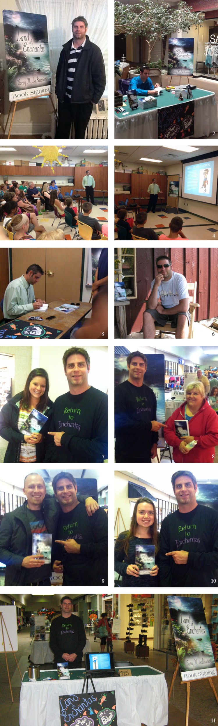 (1) Prior to LaBissoniere's first book signing (2) July 2013 book signing in Marquette, MI (3-5) August 2013 signing at the Portage Lake District Library  (6) August 2013 signing at Grandpa's Barn in Copper Harbor (7-11) U.P. Author's Day 2014 in Marquette, MI